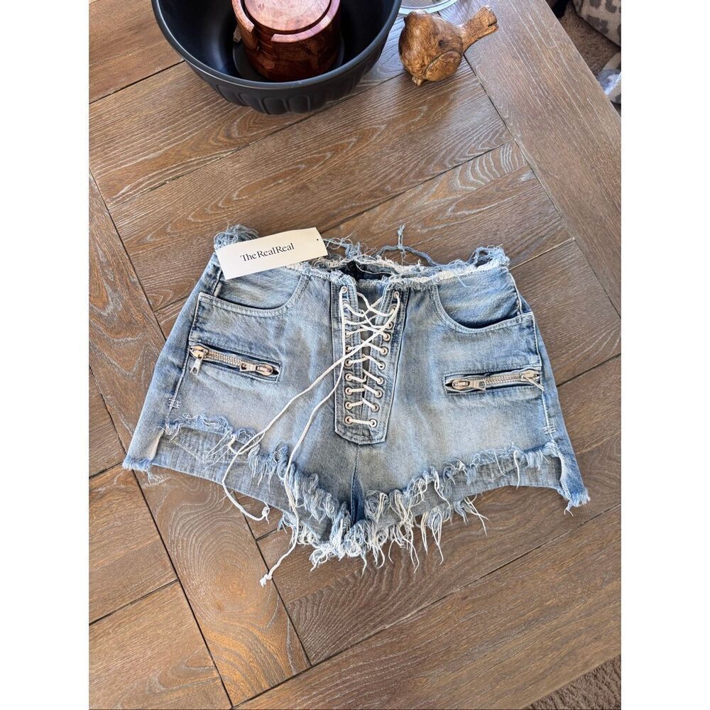 Unravel Project Lace Up‎ Denim Shorts